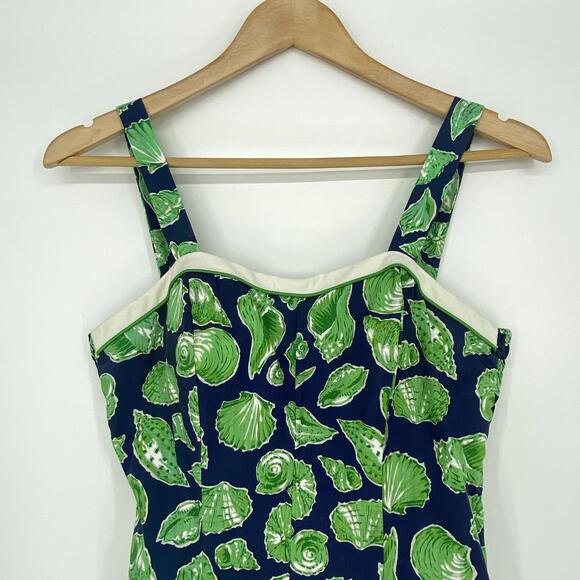 Vintage Clubhouse by Ceeb Navy Blue & Green Shell Print Sun Beach Dress - Picture 3 of 13